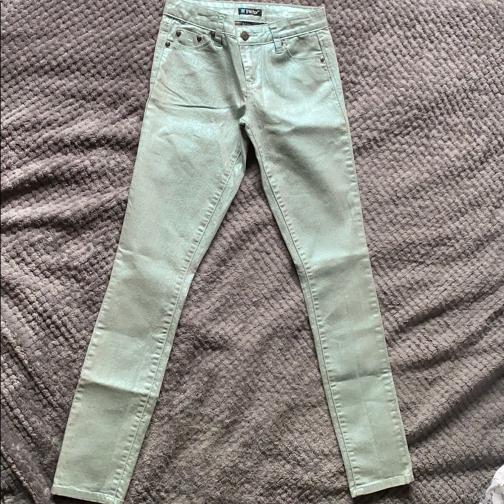 shimmery metallic blue jeans